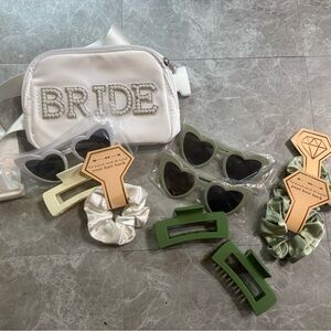 SOLD Bride FannyPack Accessory Set with Green Hair Clips Bridesmaids Scrunchie